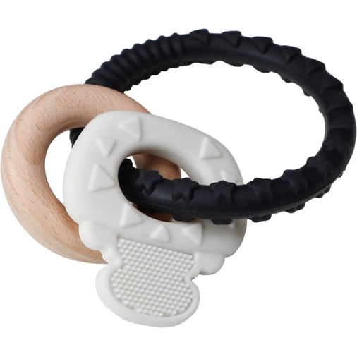 Label Label Teether Silicone Wood Key Black & White - ხის განსავითარებელი სათამაშო ღრძილების მასაჟორით - image 1 | Labebe