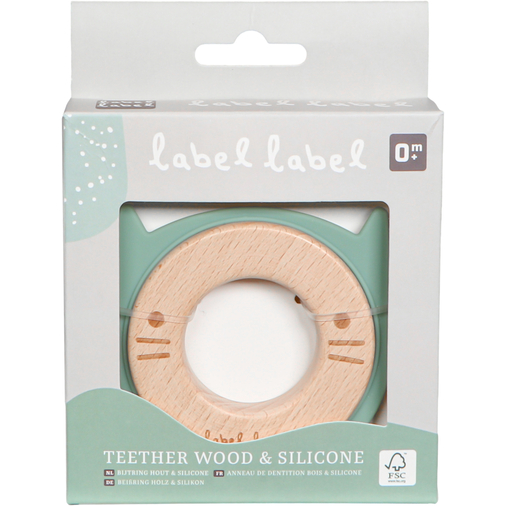 Label Label Teether Wood & Silicone Cat Head Green - Wooden educational toy with a teether - image 3 | Labebe