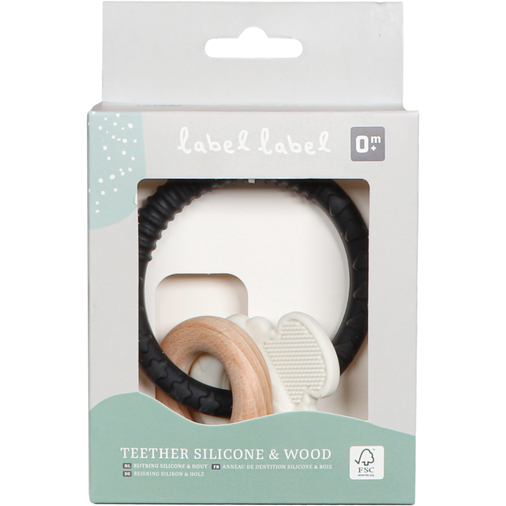 Label Label Teether Silicone Wood Key Black & White - ხის განსავითარებელი სათამაშო ღრძილების მასაჟორით - image 3 | Labebe