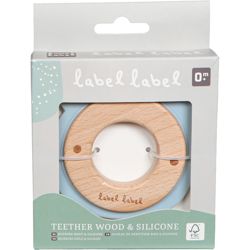 Label Label Teether Wood & Silicone Bear Head Blue - Wooden educational toy with a teether - image 3 | Labebe