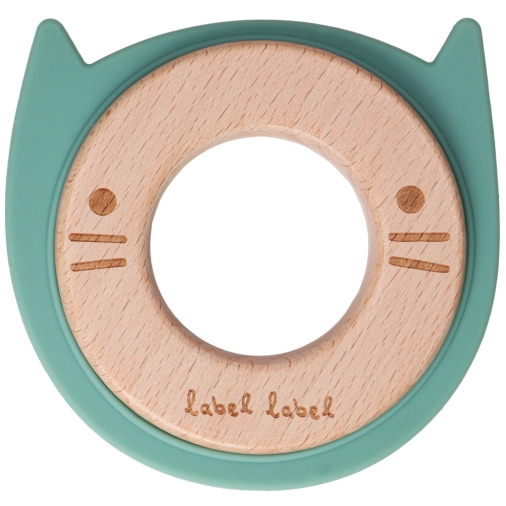 Label Label Teether Wood & Silicone Cat Head Green - Wooden educational toy with a teether - image 1 | Labebe