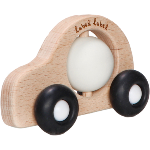Label Label Teether Toy Wood & Silicone Car Black & White - Деревянная развивающая игрушка с прорезывателем - изображение 2 | Labebe