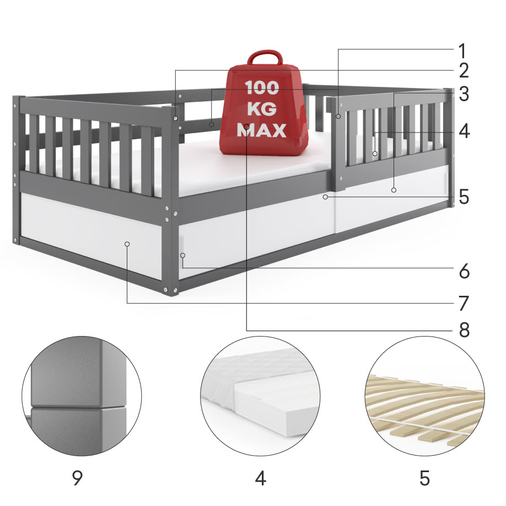 Interbeds Smart Graphite - Wooden bed for teens with an integrated storage box - image 5 | Labebe