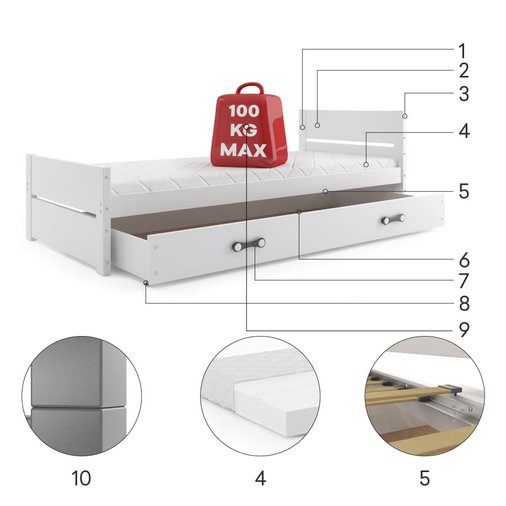 Interbeds Bartek Graphite - Wooden bed for teens - image 5 | Labebe