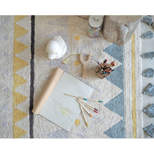 Lorena Canals Azteca Natural-Azul Vintage/Natural-Vintage Blue - Washable handcrafted rug - image 13 | Labebe