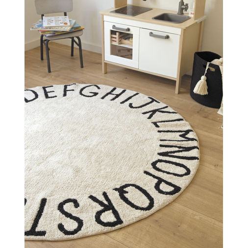 Lorena Canals Round Abc Natural-Negro/Natural-Black - Washable handcrafted rug - image 3 | Labebe