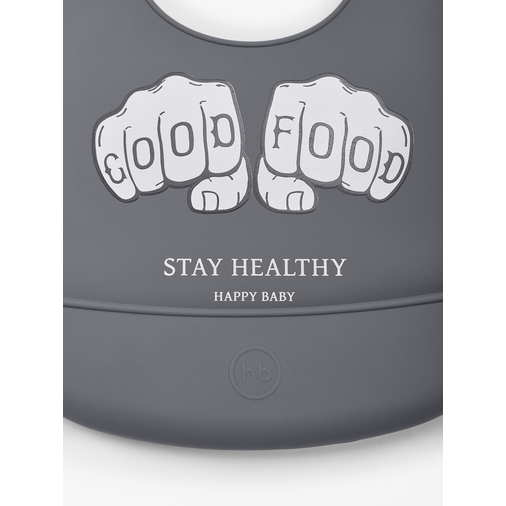 Happy Baby Bib Dark Grey - Нагрудный фартук силиконовый - изображение 4 | Labebe