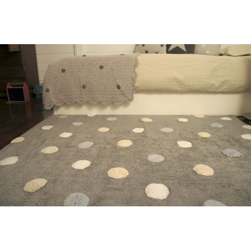 Lorena Canals Tricolor Polka Dots Grey/Blue - Washable handmade rug - image 2 | Labebe