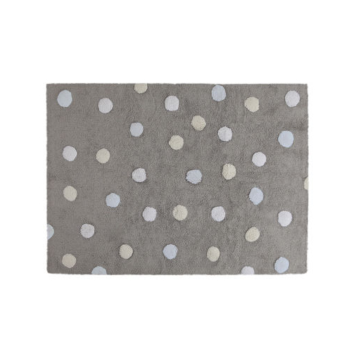 Lorena Canals Tricolor Polka Dots Grey/Blue - Washable handmade rug - image 1 | Labebe